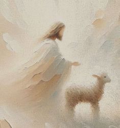 a painting of an angel and a lamb