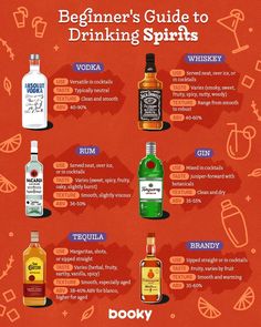 the beginner's guide to drinking spirits infographical poster for boozy