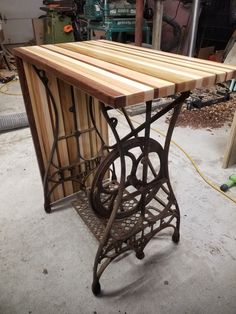 a table made out of wood and metal