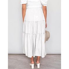 White High Waist A-line Drawstring Maxi Skirt Petticoat, Maxi Skirt, A Line, High Waist, High Waisted, Skirt, White