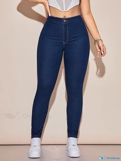 Orcajump - Plain Slight-Stretch Skinny Jeans, Slim Fit Patch Pockets Casual Denim Pants, Women's Denim Jeans & Clothing Shirred Waist Dress, Women's Denim Jeans, Casual Denim Pants, Tie Dye Shorts, Women Denim Jeans, Casual Denim, Jeans Slim, Jean Outfits, Dance Wear