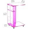 a drawing of a pink shelf on wheels with measurements for the top and bottom section