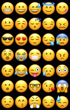 an image of many different emoticions on a black background with the same emotication