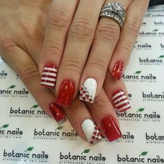 Instagram photo by botanicnails #nail #nails #nailart White And Red Valentines Nails, Valentine Nails Designs Gel, Red Valentines Nails, Valentine Nails Designs, Ongles Beiges, Botanic Nails, Prom Nail Designs, Red And White Nails