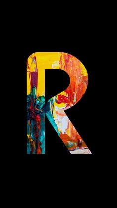 the letter r is made up of colorful paint