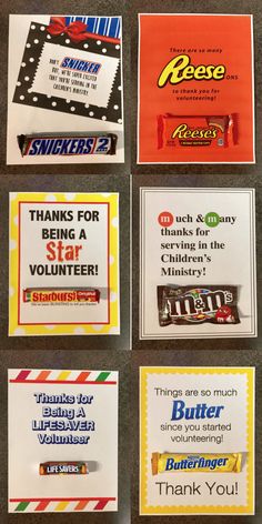 candy bar thank you notes are on display