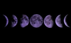 five phases of the moon are shown in purple