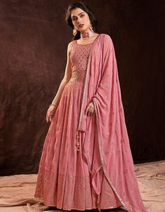 🌸 Stand out with the delightful pink color of this Georgette Anarkali and make a fashion statement that radiates femininity and grace! 👑🔥 #PinkGeorgetteAnarkali #FashionTrading #ArabicAttire #FeminineGrace #UpgradeYourWardrobe #LimitedStock #FashionForward #DressToImpress #TrendingNow Pink Georgette Anarkali, Anarkali Lehenga Gowns, Indo Western Dresses For Women, Georgette Gown, Georgette Anarkali, Anarkali Lehenga, Gown With Dupatta, Long Anarkali, Modest Evening Dress