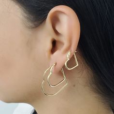 14k yellow gold open heart shaped hoop earrings 30x25mm Gold Small Hoop Earrings, Shaped Hoop Earrings, Small Hoop Earrings, Large Hoop Earrings, Open Heart, Gold Hoop Earrings, Heart Shape, Personalized Jewelry, Heart Shapes