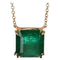 1stdibs - 4.18Ct 14K Solitaire Necklace Cut Necklace Modern Emerald Gold, 14K Gold, Yellow Gold