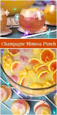 champagne mimosa punch with orange slices in it