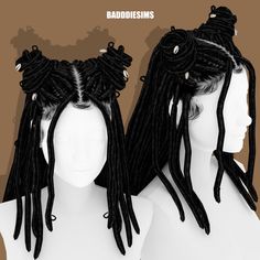 two mannequins with dreadlocks on top of each one and the words baddiesism's above them