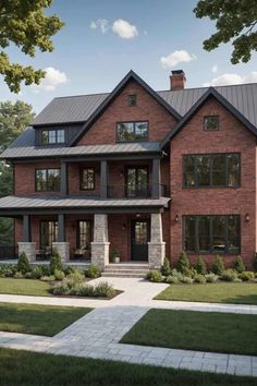 a large brick house with lots of windows