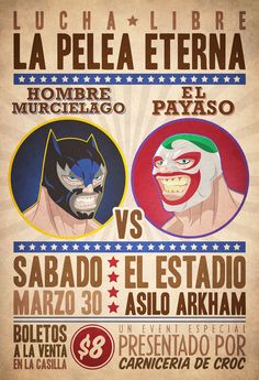 an old poster with the faces of two different superheros and one is in spanish