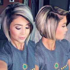 Stacked Bob Balayage, Short Brown Hair With Highlights Blonde Inverted Bob, Short Hair Blonde Highlights Pixie, Blonde Stacked Bob Short, Inverted Bob Hairstyles 2023, Stacked Hairstyles For Fine Hair, Fall 2023 Short Hair Trends, Brunette Hair With Blonde Highlights Bob, Stacked Angled Bob Hairstyles