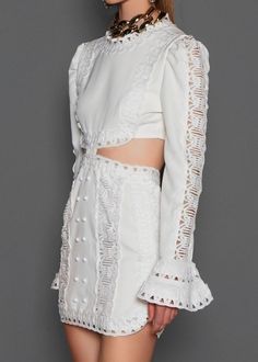 White Lace Appliqué Embrodery Cutout Bib Mini Dress White Sunnies, Appliqué Dress, Cut Out Mini Dress, Lace Cutout, Mini Dresses Online, Day Time, Runway Dresses, Sophisticated Dress, Bodycon Dress Parties