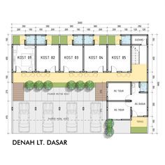 the floor plan for an apartment building with two garages and one car parking lot