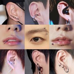 several different types of piercings are shown in this image, including the nose and ear