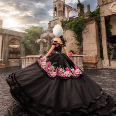 Ragazza Dress Comunication Only By This App No Scams And Nonlow Ballers Quince Dress With Flowers, Embroidered Quinceanera Dress, Black Quince Dress, Quinceanera Dresses Black, Vestido Charro, Xv Dresses, Quince Themes, Mexican Quinceanera, Black Quinceanera Dresses