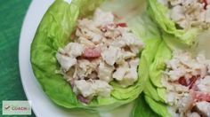 two lettuce wraps filled with chicken salad