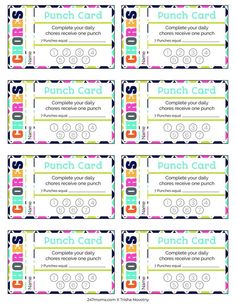 printable punch card for kids to play with and use in the classroom or at home