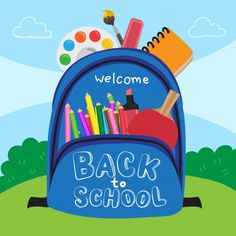 the back to school backpack is full of colorful pencils and markers, with an image of