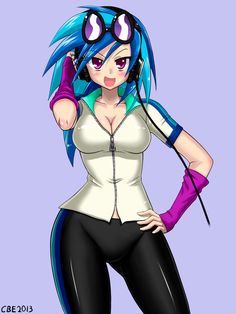 an anime character with blue hair and headphones