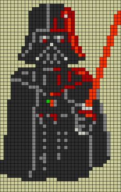 a pixellated image of darth vader from star wars with a red light