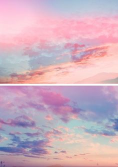 the sky is filled with pink and blue clouds