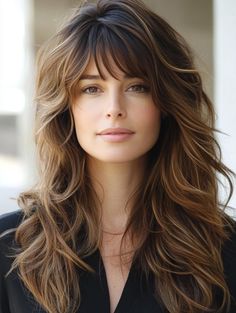 Discover Stunning Long Layered Hair with Bangs Ideas: Transform Your Look with These Trendy Styles Waist Length Hair With Layers, Thick Hair Bangs, Long Bob Hairstyles For Thick Hair, Long Layered Hair With Bangs, Layered Bangs, Laura Ann, Bangs Ideas, Haircuts 2024, Hair Goal