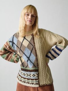 Hutton Patchwork Crewneck Ivory Patchwork / 2X Patchwork Crewneck, Peter Beard, Patchwork Sweater, Lauren Hutton, A Muse, Ivory Sweater, Crochet Collar, Large Clothes, Mick Jagger