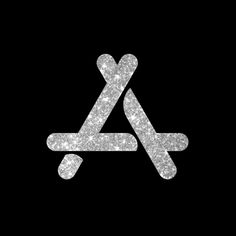 the letter a is made up of silver sparkles on a black background, and it has