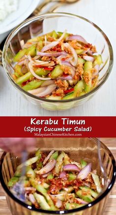 two pictures showing different types of food in glass bowls