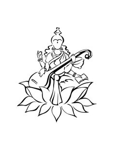 Sarasvati Ma Drawing, Saraswati Maa Drawing Easy, Saraswati Drawing Easy, Saraswati Tattoo, Saraswati Drawing, Sanjhi Art, God Books, Saraswati Painting, Goddess Of Knowledge