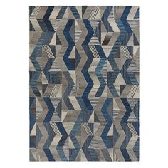 a blue and gray rug with an abstract design