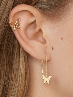 Butterfly Earring Set | BaubleBar Earring Butterfly, Gold Ear Jacket, Butterfly Earring, Ear Piercing, Butterfly Earrings, Girly Jewelry, Circle Earrings