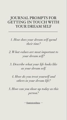 a poem with the words, journal prompts for getting in touch with your dream self