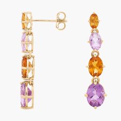 Catch the light as these stunning drop earrings sway, featuring vivid oval-cut citrine and amethyst stones alternating in beautiful symphony. They are intricately crafted from timelessly luxurious 14k yellow gold. Amethyst Stones, Alexis Bittar, Blue Nile, Amethyst Stone, Oval Cut, The Light, Citrine, Amethyst, Yellow Gold