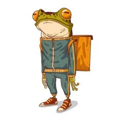 a frog with a backpack on his back