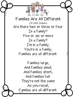 a family poem with the words families are all different and there is no image to describe