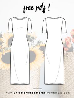 the front and back view of a white dress, with sunflowers in the background