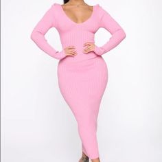 New With Tags Fashion Nova Kaplan Knit Long Sleeve Bodycon Pink Dress Size Large In Excellent Condition, No Flaws! Very Stretchy :) Super Cute !! Length 55” Waist Stretches Up To 20” Busy Stretches To 23” Kallan Knit Dress, Stephanie Rao, Better Instagram, Fashion Nova Outfits, Ribbed Dress, Jenner Outfits, Pink Dresses, Fashion Nova Dress, Ribbed Dresses