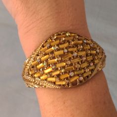 Nwot Exquisite Gold Colored Rhinestone Hinged Bracelet. Would Be Beautiful For Any Special Occasion. Never Worn. Gold Crystal Bracelet With Rhinestones For Formal Events, Gold Beaded Evening Bracelets, Gold Beaded Bracelets For Evening, Gold Crystal Cuff Bracelet For Party, Gold Jewel-encrusted Bracelets For Evening, Gold Bling Bracelets Costume Jewelry, Gold Bracelets With Jewels For Evening, Gold Jeweled Bracelets For Evening, Gold Crystal Bracelet With Rhinestones For Evening