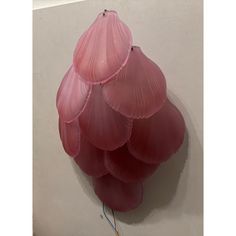 some pink balloons are hanging on the wall