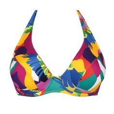 Underwire bikini top with neckband EMPREINTE Paradis Underwire Halter Top For Swimming Beachwear, Underwire Halter Top For Swimming, Multicolor Padded Swimwear For Pool, Adjustable Underwire Halter Top For Sunbathing, Multicolor Swimwear With Removable Bra Pads For Vacation, Multicolor Padded Swimwear For Sunbathing, Vacation Multicolor Swimwear With Removable Bra Pads, Tropical Multicolor Halter Top For Swimming, Summer Underwire Halter Top For Swimming