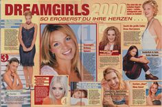 the front page of a magazine with pictures of women in different poses and names on it