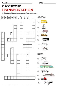 the crossword worksheet for transportation