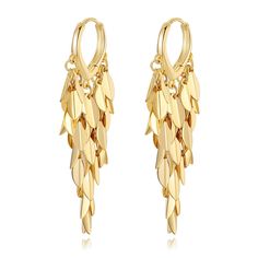 PRICES MAY VARY. LEAF EARRINGS SPECIFICATIONS: Length: 2.1"; Weight: 0.24 ounces. PREMIUM MATERIAL: Made of premium 18k gold-plated copper, these dangle tassel earrings have a long-lasting finish and won't tarnish or fade. LEAF TASSEL DESIGN: These huggie earrings with gold leaves that sway with movement are chic and unique, will add a touch of elegance and charm to your everyday style. DURABLE & COMFORTABLE: These leaf dangle earrings are durable and comfortable to wear, ensuring you can wear t Earrings For Prom, Chandelier Earrings Gold, Gold Dangling Earrings, Gold Chandelier Earrings, Refined Fashion, Prom Earrings, Gold Leaf Earrings, Tarnished Jewelry, Earrings For Girls