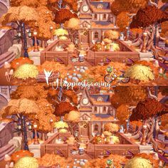 an animated image of trees and buildings in the background with words happy thanksgiving on it