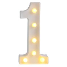 a white light up number one sign with lights on it's sides and the letter i